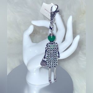 Women Car Key Holder, Bag Charm. Little Doll With Rhinestones and Pearl.